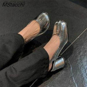 Pumps Lederkleid Echte geteilte Zehen Frauen runde Fersenmarke Sier Designer Sandalen stilvolle Slingback -Schuhe t