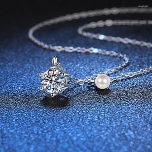 Collane con ciondolo Collana solitaria Moissanite da 0,5-1 ct per donna Perla placcata oro bianco S925 Gioielli in argento sterling all'ingrosso