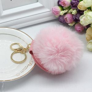 Keychains 25 Colors Cute Puff Ball There Mirror Simple PU Makeup Kids For Woman Bag Keyring Small Gift Accessories