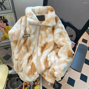 Trench da donna Tie Dye Cappotto in cotone da donna Spessore caldo pile di agnello Giacca invernale Manica lunga allentata Colletto alla coreana Morbido e soffice imbottito