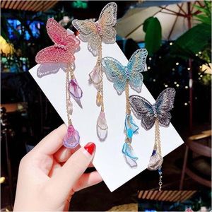 Haarschmuck Hanfu Schmetterling Haarnadeln Lange Clips Metall Quaste Elegante Kopfbedeckung Mädchen Kinder Antike Party Drop Lieferung Baby K Dhoxy