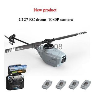 電気/RC動物C127 WIFI 4CH RC DRONE 24GHzシングルパドルなしAILERONシンプル1080P広角カメラヘリコプター6軸RC TOY X0828