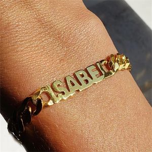 Charm Bracelets 8MM Cuban Chain Name Bracelet for Men Women Custom Gold Personalized Nameplate Stainless Steel Jewelry 230828