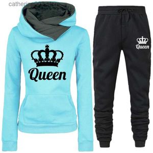 Women's Two Piece Pants Spring women's two-piece queen printed sportswear hoodie jogging set women's woolen sweater sweatpants T230828