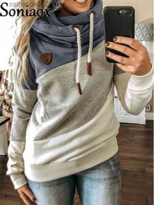 Kvinnors hoodies tröjor Vintage Women 2021 New Fashion Autumn Winter Cap Loose Hoods Fleece Ladies Color Matching Sweatshirt Street Clothing T230828