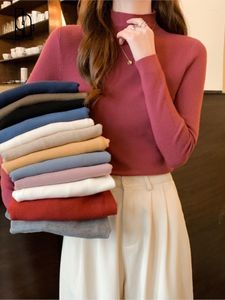 Kadın Sweaters Kış İnce Fit Örme Mutt Renk Mürettebat Boyun Bayanlar Moda Dip Tezgah Kazak Kadın Giyim