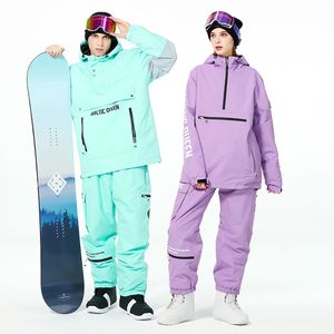 Skidåkning kostymer män kvinnor solid färg skidjacka byxor varma vindtäta vinter overall hoodie vattentät utomhus sportkläder snowboard 230828