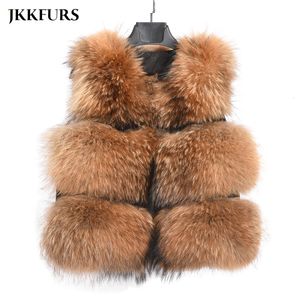 Womens Fur Faux Real Raccoon Vest Fashion Style Women Winter Thick Warm Gilet Waistcoat 3 Rows S1150C 230828
