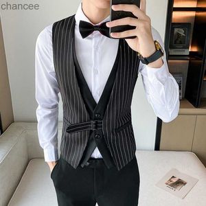 Rand Fake 2 PCS klänning S för bröllopsverksamhet Slimtuxedo Social Steampunk Men Vest Chaleco de Traje Hombre HKD230828