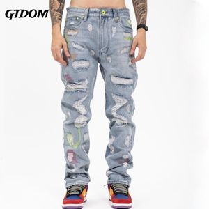 Mens Jeans Gtdom Sonbahar High Street Avrupa Nakış Delikleri Vintage Pants Moda Çift 230828