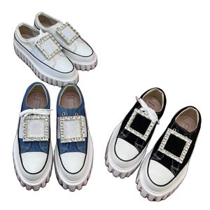 Sandali da donna scarpe casual con diamanti scarpe firmate con fibbia squadrata scarpe con plateau con fondo in gomma scarpe di tela con lacci scarpe alla moda con tacco grosso stampa di lettere per esterni