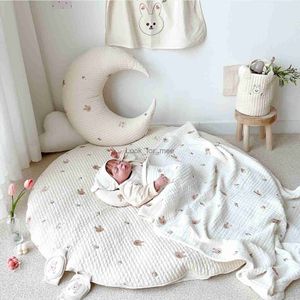 Korean New Baby Circular Crawling Mat Removable and Washable Floor Mat Rabbit Flower Embroidered Rug Kids Room Decoration Carpet HKD230828