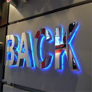 Factory Outlet Outdoor LED-Buchstabenschilder aus gebürstetem, hochglanzpoliertem 304#-Edelstahl mit Hintergrundbeleuchtung