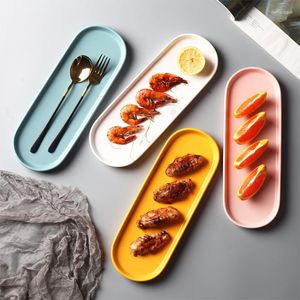 Płytki nordyckie zwięzłe elipsy taca prostokątna płyta japońska sushi przekąska żółta biała różowa gruba s solid WF1021