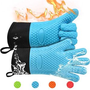 Luvas de forno de camada dupla Luvas de cozimento resistentes ao calor com luvas de cozinha de silicone e algodão Luvas de forno flexíveis para micro-ondas HKD230828