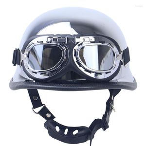 Capacetes de motocicleta estilo vintage meio rosto aberto cromo prata cor capacete retro moto casco segurança boné piloto scooter capacete