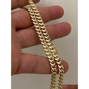 Correntes Real 10K Amarelo Banhado A Ouro Mens Miami Cuban Link Chain Colar Grosso 6mm Caixa Bloqueio Drop Delivery Jóias Colares Pingentes Dhjuh