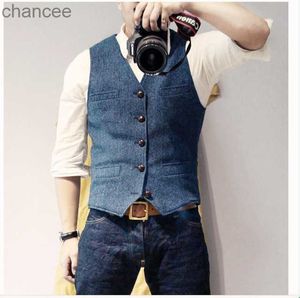 Men's Suit Vest Blue Single Breasted Woolen Blended Mens Vest Denim Jeans Waistcoat Jacket Slim Fit Casual Formal Business HKD230828