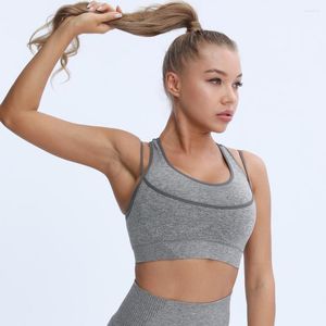 Yoga outfit nepoagym kvinnor sömlösa strappy sport bh dubbel skiktat medium stöd avtagbar stoppning för träning