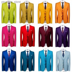 16 Colors ( Jacket + Vest + Pants ) Men's High Quality Formal Business Slim Fit Mens Suit Best Groom Wedding Tuxedos 3 piece Set Q230828