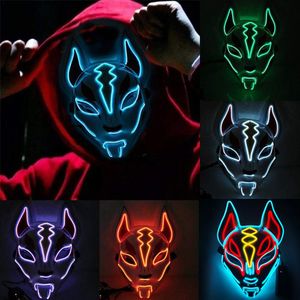 Halloween LED Fox Drift Mask Cold Light Glow Mask Rollspelande spelfest PROPS MASQUERADE Costume Carnival Full Face Set 828