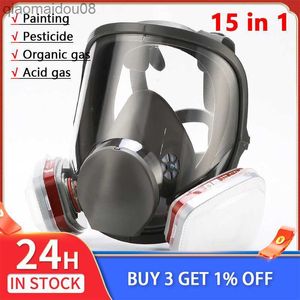 Skyddskläder 15 i 1 Full Face Mask 6800 Organisk gas Acid Protection Painting Chemical Laboratory Dust Industrial Mask Respirator HKD230826