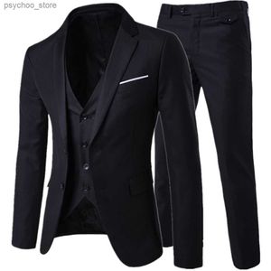 Blazer Vest Pants Business Gentleman 3 Suit Pieces Set / Groom Wedding Classic Solid Slim Dress Men High End Jacket Byxor Q230828