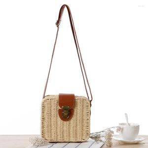 Abendtaschen Rattan Box Stroh Umhängetasche Frauen Böhmen Sommer Sandstrand Platz Für Dame Messenger Wicker Crossbody