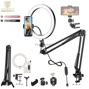 LED Selfie Ring Light Phone Stand med Folding Arm Circle Fill Light Dimble TripoD Photography Ringlight för YouTobe Streaming HKD230828