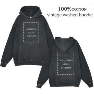 Heren hoodies Logo aanpassen Katoen Gewassen Uw EIGEN ontwerp Merklogo/foto/tekst Customzation DIY Tops Vintage Streetwear Unisex