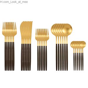 30 pezzi nero opaco oro set di posate in acciaio inossidabile coltello forchetta cucchiaio posate set di posate matrimonio compleanno cena stoviglie Q230828