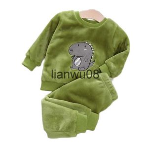 Set di abbigliamento Ragazzi Ragazze Set Abbigliamento per bambini Flanella Autunno Inverno 2021 Nuovo Simpatico orso cartone animato Bambino Completo Pigiama in pile Bambini caldi Homewear x0828