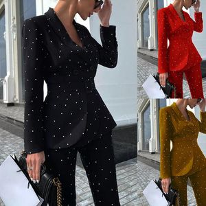 Dwuczęściowe spodnie damskie 2023 Jesienne i zimowe stałe kolor Slim Suit Modna moda Blazer Blazer Blazer High talia