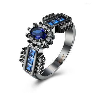 Eheringe Mode Klassische Vergoldung Ring Blauer Kristall Zirkon Kristalle CZ Ewige Verlobung Liebe Schmuck Größe 6 7 8 9