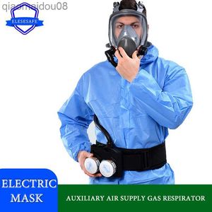 Skyddskläder Portable Electric Air Supply Gas Mask Full Face Chemical Respirator för arbetssäkerhet Polering Svetssprutning Säkerhetsskydd HKD230826