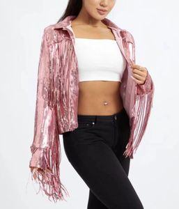 Jaquetas femininas Primavera Mulheres High Street Tassel Curto Sequin Fringe Jacket