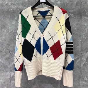 Herrtröjor mode män kvinnor smala cardigans kläder tjock argyle vit vncek ull hösten vinter casual coat 230826