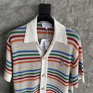 남자 스웨터 대형 카사 블랑카 자카드 남성 여자 1 품질 무지개 줄무늬 니트 가디건 스웨터 코트 230826