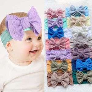 Baby flickor bred nylon båge pannband godis färg mjuk elastisk stor bowknot fasta hårband för barn huvudband barn söta hår tillbehör