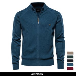 Herrtröjor Aiopeson Argyle Solid Color Cardigan Men Casual Quality Zipper Cotton Winter Fashion Basic Cardigans för 230828