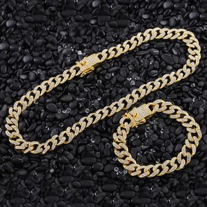 Strands a Set Hip Hop Miami Curb Cuban Chain Necklace Golden Iced Out Rhinestones Cz Rapper Link Silver Color Men Jewelry 230613