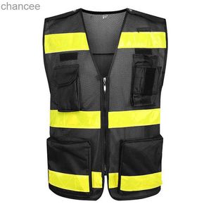 Gilet riflettente taglia S-4XL Gilet da ciclismo riflettente ad alta visibilità con gilet di sicurezza multitasche per guardia di sicurezza HKD230828