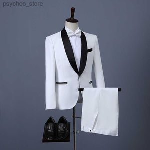 2023 Ny kostym Mäns tredelad kostym Koreansk stil kostym Slim White Professional Best Man Groom Dress med Bow Tie Q230828