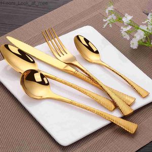 4/5 Pieces Cutlery Set Complete Stainless Steel Tableware Gold Knife Spoon Fork Set Sliver Snake Scale Pattern Mirror Dinnerware Q230828