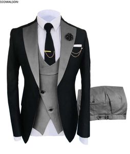 Abiti da uomo bicolore 3 pezzi su misura Best Man Groom Wedding Tuxedo Slim Fit Jacquard Blazer Jacket Vest Pantaloni Tuxedo Clothing20 Q230828