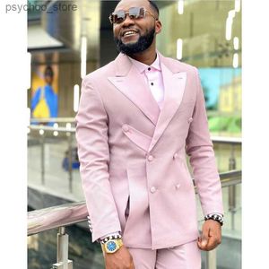 Pink Men Suits Tailor-Made Double Breasted Groom Tuxedos Wedding Terno Masculino Prom Come Homme Italien 2PCS(Blazers+Pants) Q230828