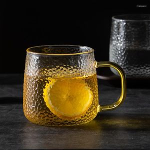 Copos de vinho 2pcs vidro doméstico chá e xícara de café 300ml pequeno padrão de martelo de flor de chá