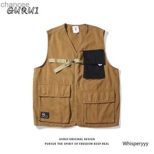 Japanese Fashion Multi-pocket Cargo Jacket Vest Men's Street Tide Brand Loose Tactics Sleeveless Waistcoat Casual 2023 Unisex HKD230828