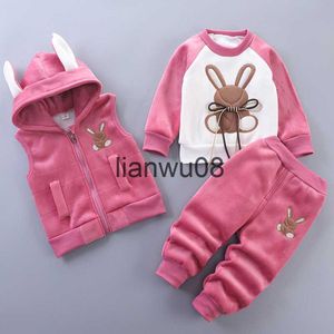 Set di abbigliamento Nuovo inverno Set di vestiti in pile per bambini Autunno Ragazzi Ragazze Cotone spesso caldo maglione con cappuccio Orso cartone animato Pantaloni 3 pezzi Vestito per bambini 04Y x0828