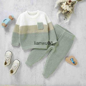Наборы одежды 03 -летней малышки для мальчиков вязаные одежды наборы хлопковых свитера с длинным рукавом.